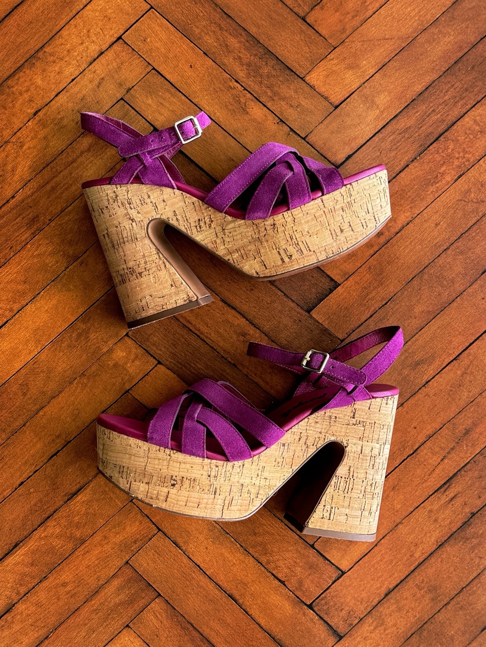 Sz 7.5 Free People Magenta 70s Lisbon Mary Jane Platform Sandal In Verbena GUC